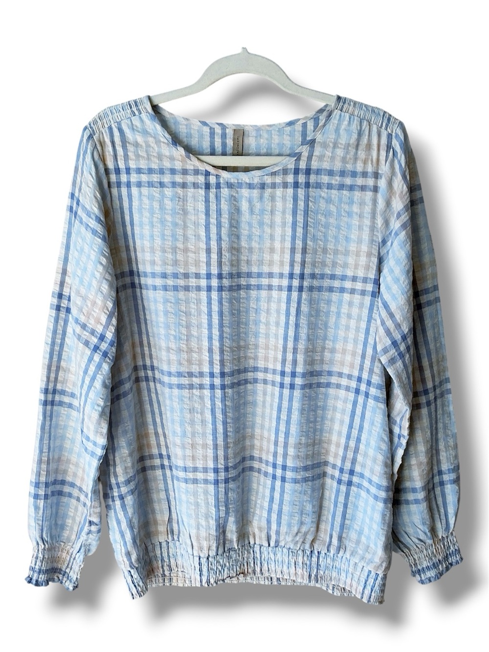 Soya Concept Belma Organic Cotton Smock Blouse in Cashmere Blue Combo Size L